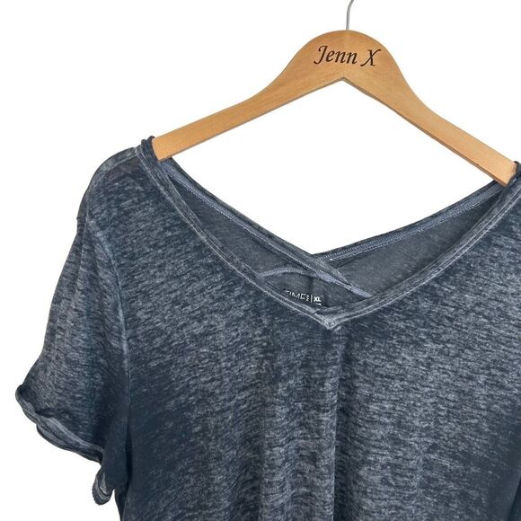 Time And Tru Heather Gray Short Sleeve Tee Shirt Size XL V-neck Lightweight - Picture 3 of 7